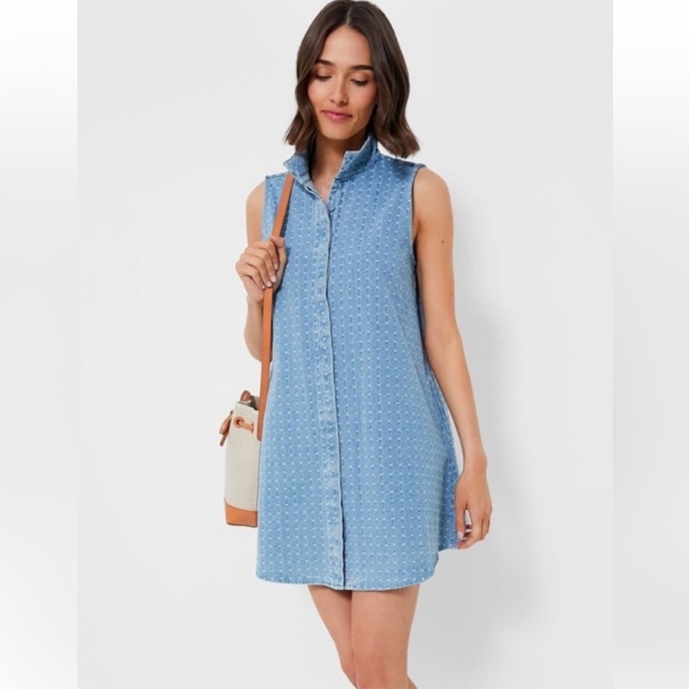 Tuckernuck Light Wash Denim Dot Sleeveless Charlie Dress size XS